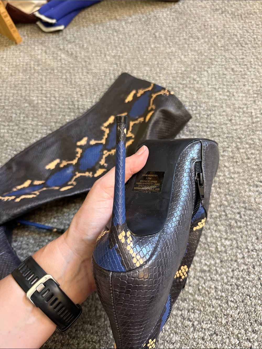 Steve Madden Over-the-Knee Snake Print Stiletto Boot - Navy/Royal Blue/Cream - Picture 4 of 6